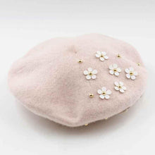 Load image into Gallery viewer, Pink wool beret with flowers