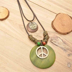Premium Wax Cord Peace Necklace Coffee Green Black 3 Options