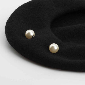 Pearl Black Wool Beret for Women