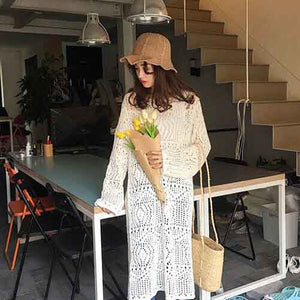 Summer Folded Knitted Bucket Hat for Women Brown/Cream/Black
