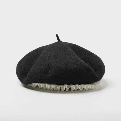 Girls Wool Beret Beanie with Decorative Border
