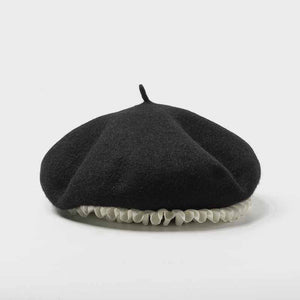 Girls Wool Beret Beanie with Decorative Border