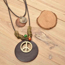 Load image into Gallery viewer, Premium Wax Cord Peace Necklace Coffee Green Black 3 Options