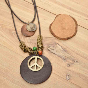 Premium Wax Cord Peace Necklace Coffee Green Black 3 Options
