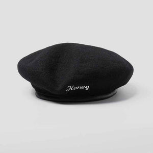 Women Wool Beret Beanie with Embroidered Honey