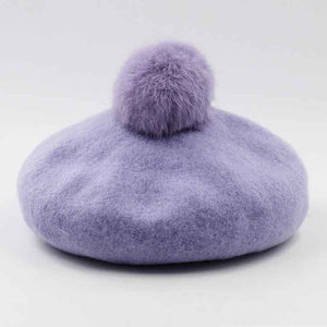 Women Wool Pom Pom Beret Beanie