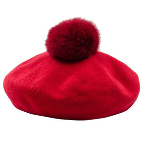 Women Wool Pom Pom Beret Beanie