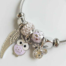 Load image into Gallery viewer, Feather Purple Owl Charm Bracelet