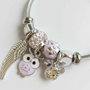 Feather Purple Owl Charm Bracelet