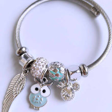 Load image into Gallery viewer, Green Owl Feather Charm Bracelet for Women