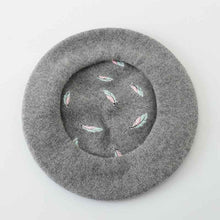 Load image into Gallery viewer, Embroidered Feather Wool Beret Hats 4 Colors