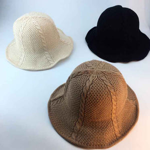 Summer Folded Knitted Bucket Hat for Women Brown/Cream/Black