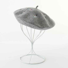 Load image into Gallery viewer, Embroidered Feather Wool Beret Hats 4 Colors