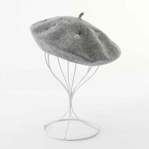 Embroidered Feather Wool Beret Hats 4 Colors