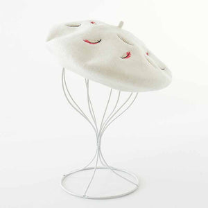 Embroidered Feather Wool Beret Hats 4 Colors