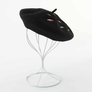 Embroidered Feather Wool Beret Hats 4 Colors