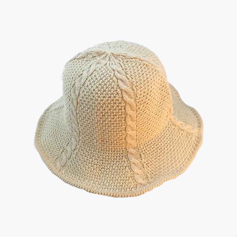 Spring Summer Folded Knitted Bucket Hat for Women Cream