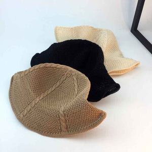 Summer Folded Knitted Bucket Hat for Women Brown/Cream/Black