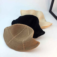 Load image into Gallery viewer, Spring Summer Folded Knitted Bucket Hat for Women Cream/Brown/Black