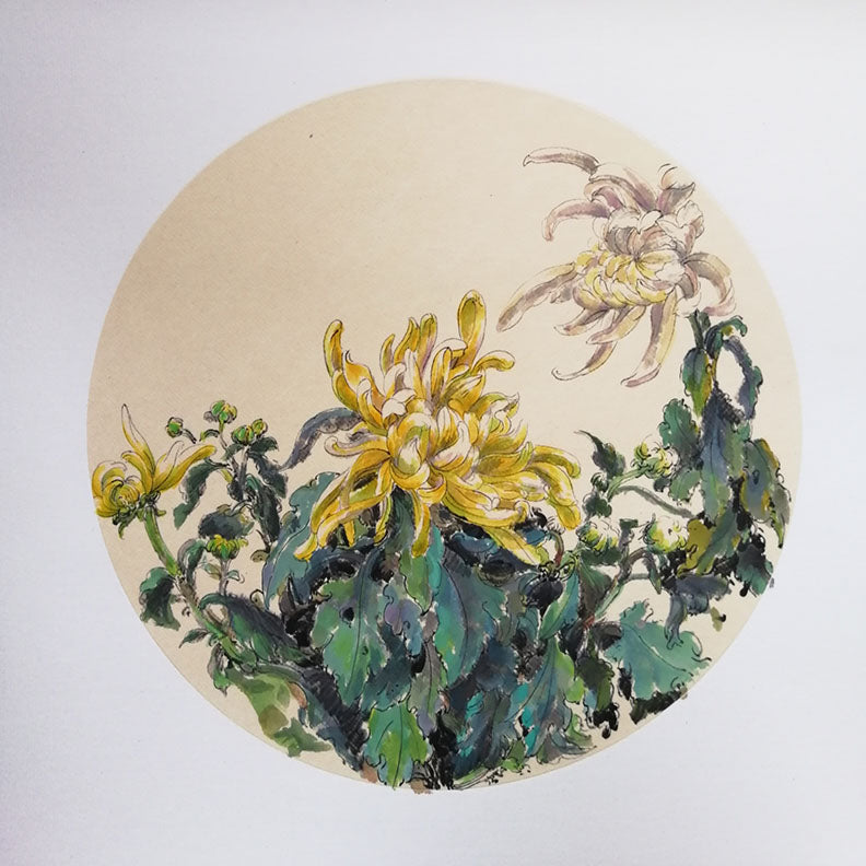 yellow chrysanthemum original painting by Xiayan Luo