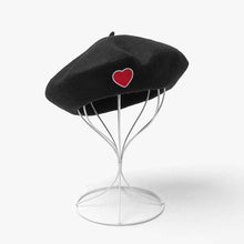 Load image into Gallery viewer, Embroidered Heart Women Wool Black Beret