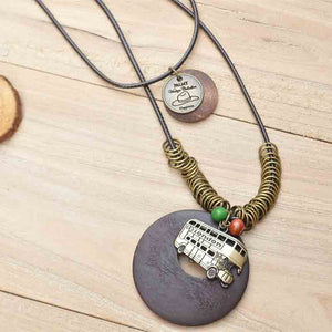 Retro Style Wood Pendant Necklace Green Black Brown for girls and boys