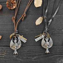 Load image into Gallery viewer, Real Leather Gothic Skeleton Pendant Necklace Brown Black retro Halloween gift