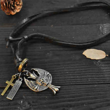 Load image into Gallery viewer, Real Leather Gothic Skeleton Pendant Necklace Brown Black