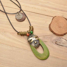 Load image into Gallery viewer, Retro Style Mask Pendant Necklace  Black Green Coffee