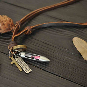 Real Leather Cord Retro Bullet Pendant Necklace Blue Pink
