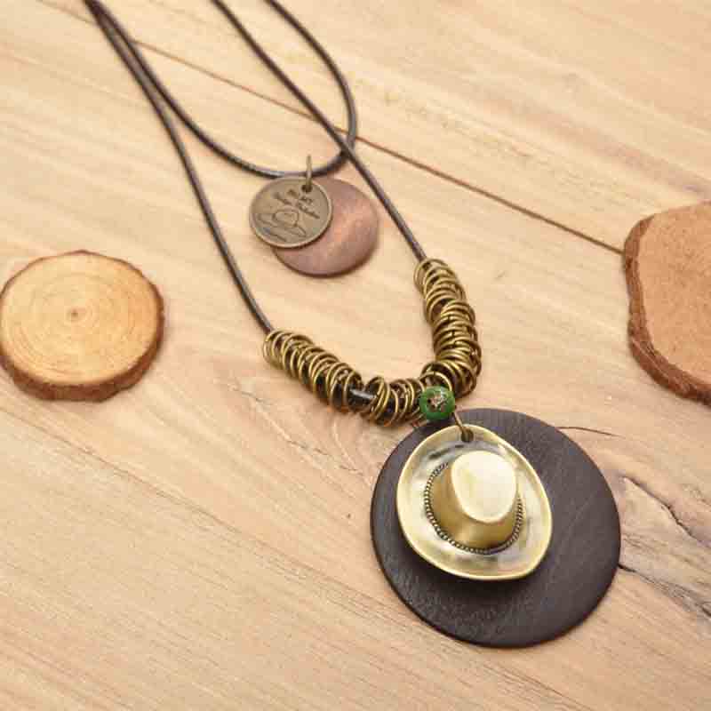 Retro Style Hat Pendant Necklace Coffee Green Black for girls and boys