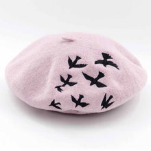 Load image into Gallery viewer, embroidery birds Wool pink beret hat for women