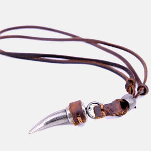 Real Leather Cord Retro Style Horn Pendant Necklace