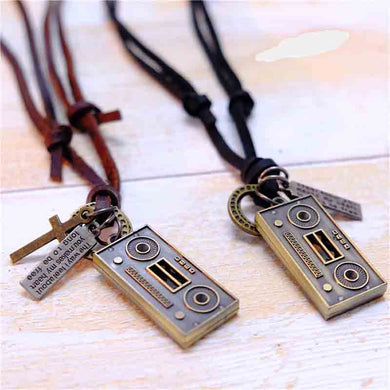 handmade Radio pendant necklace with adjustable real leather cord for men and women