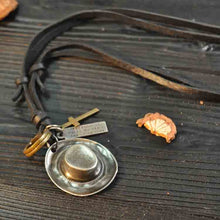 Load image into Gallery viewer, Real Leather Cord Retro Style Cowboy Pendant Necklace Black Brown
