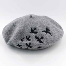 Load image into Gallery viewer, Embroidery birds Wool grey beret hat for women