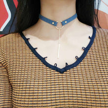 Load image into Gallery viewer, Denim Chokers Heart / 3 Pendants Options