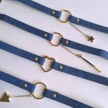 Load image into Gallery viewer, Denim Chokers 4 Different Pedants Choices for women fashionable handmade jewelry 