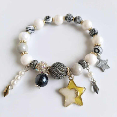 Yellow Star Dream White&Black Handmade Beaded Bracelets for women Christmas gifts idea