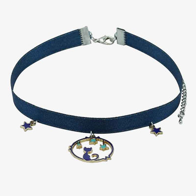 A cute handcraft choker with stars and a little cat.