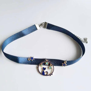 A cute handcraft choker with stars and a little cat.