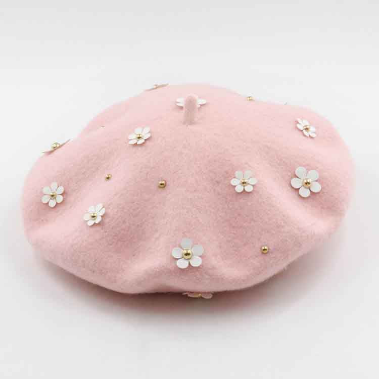 Girls pink wool beret