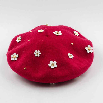 Women wool beret with flowers