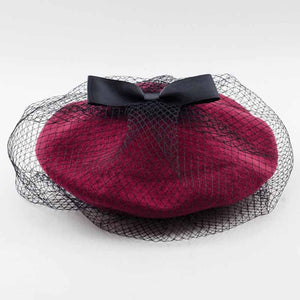 Bowknot Elegant Wool Beret with Mesh Veil 7 Colors