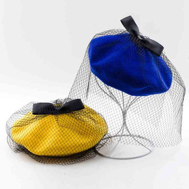 Mesh Veil Wool beret hats