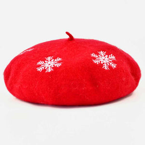 Snow wool red beret hats