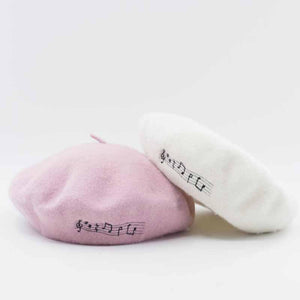 soft and comfortable pink and white wool beret