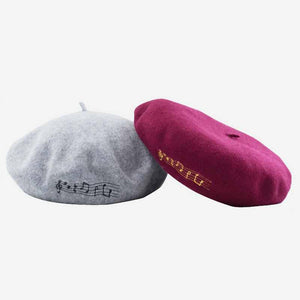 Embroidered music wool beret